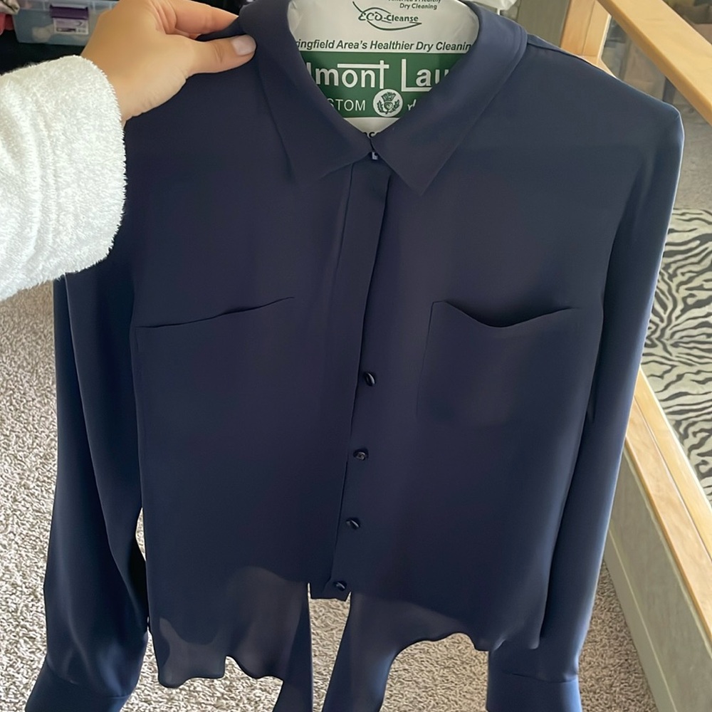 Theory Navy Blouse with Tie